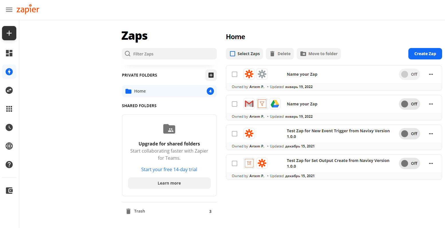 Dashboard Zap