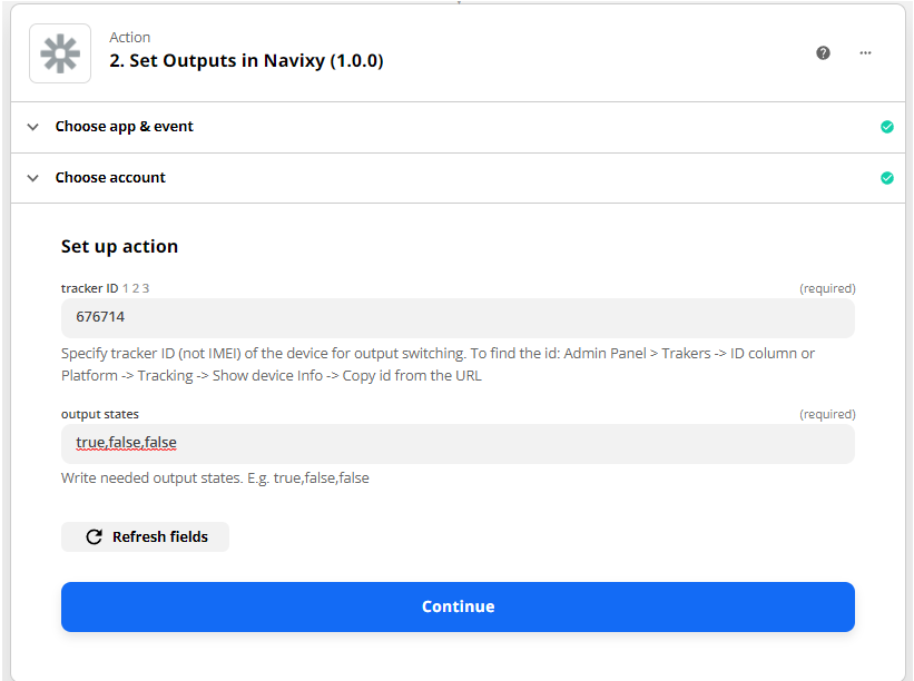 Set outputs settings