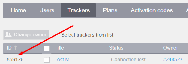 Tracker ID admin panel